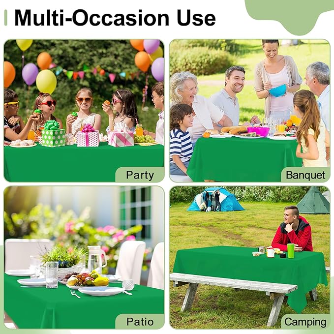 misaya 6 Packs Disposable Plastic Table Cloth, 54 x 108 Inch Waterproof Rectangle Tablecloth, Leakproof & Sturdy Decorative Table Covers for Easter, Picnic, Party and Outdoor, Green