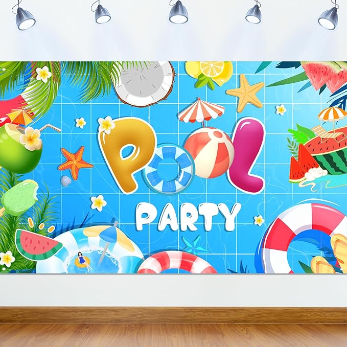 Summer Pool Beach Party Decorations, Summer Party Beach Decor Supplies, Pool Banner Decorations, Backdrop Wall Decor for Kids Suitable for Indoor and Outdoor Use