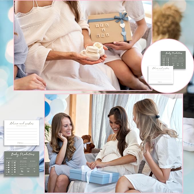 Baby Predictions and Advice Cards, 5" x 7" Minimalism Baby Shower Predictions Cards, Daily Party Games & Activities Favors for Newparents - G07