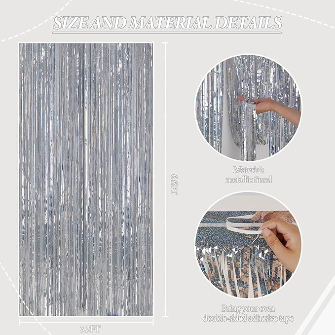 2 Pack Foil Fringe Backdrop - Laser Silver Shiny Tinsel Curtains for Party Decoration/Photo Booth Props - 3.3x6.6 FT Metallic Foil Backdrop for Birthday, Wedding, Graduation, Christmas.