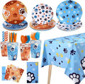 Cute Blue Dog Birthday Party Supplies Serves 20 Guests, 161CT Blue&Orange Dog Paw Print Party Dinnerware Dcorations, Pretty Puppy Plate, Tablecloth, Napkin, Cup for Birthday, Kids’Party, Baby Shower
