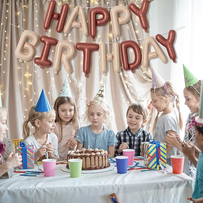 Brown Beige Neutral Birthday Banner, 16 Inch Nude Foil Balloon, Bunting Banner Letter Balloons for Boys Men Party Decorations