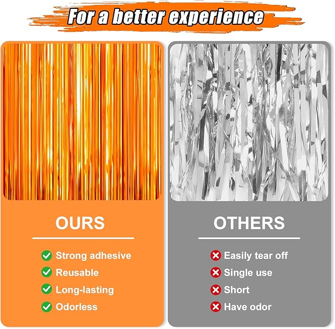 2 Pack Orange Foil Fringe Curtains Streamers Party Decorations 3.3 x 8.2 ft, Pink Tinsel Curtain Fringe Backdrop for Parties, Door Fringe Birthday Streamers, Barbie Backdrop Birthday Party Decorations
