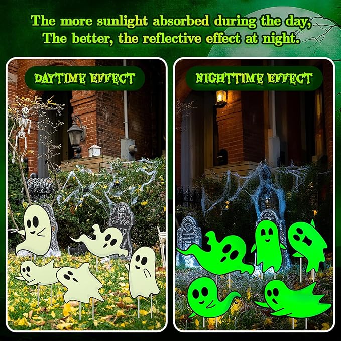 Jetec 12 Pcs Halloween Outdoor Decorations Ghost Yard Signs with Stakes Glow in The Dark Horror Ghost Halloween Decorations Luminous Plastic Sign Scary Party Outside Decor for Lawn Patio Yard Garden