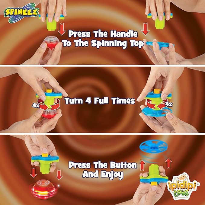 IPIDIPI TOYS Spineez Light Up Flying Saucer Spinning Tops – 12-Pack UFO Spinner Toys, Easter Basket Stuffers for Kids, Birthday Party Favors, Goodie Bag Stuffers, School Prizes – Orange