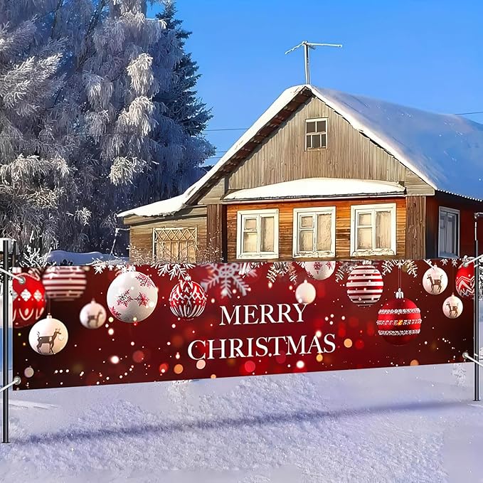 Merry Christmas Banner Christmas Backdrop 78 X 17 Inch Christmas Banner Decorations Christmas Ornament Outdoor Banner For Holiday Decorations Fence Cover Yard Sign Background Photography