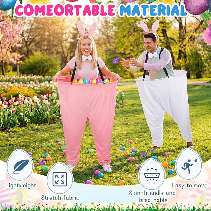 Vinsot 16 Pcs Easter Granny Pants Yard Game Set Oversized Granny Pants with Colorful Easter Eggs, Bowtie, Bunny Ears and Tail, Outdoor Tossing Game Bunny Suit for Spring