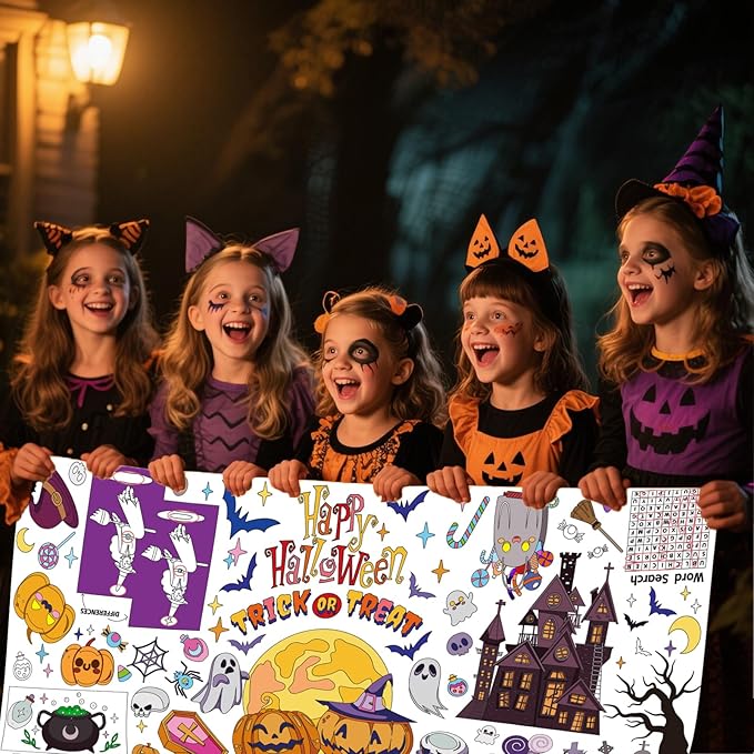 Halloween Giant Coloring Poster 30x72 Inch Drawing Paper Coloring Tablecloth DIY Art Crafts Mat,for Kids Halloween Decorations Large Coloring Activity Poster Home Classroom Wall Party Suppiles