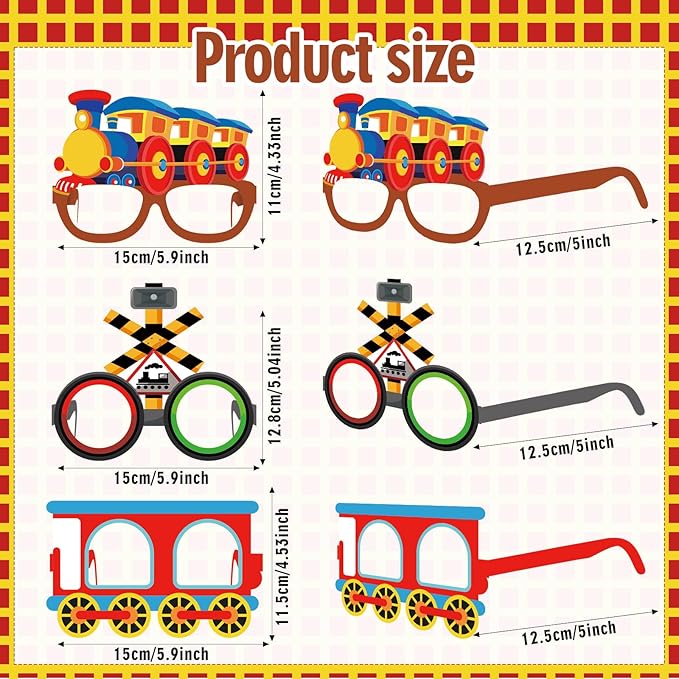 Pajean 32 Pcs Train Party Decoration Train Themed Paper Eyeglasses Photo Booth Props Transportation Party Supplies Paper Glasses Frame for Traffic Birthday Christmas Gift Decor Prizes
