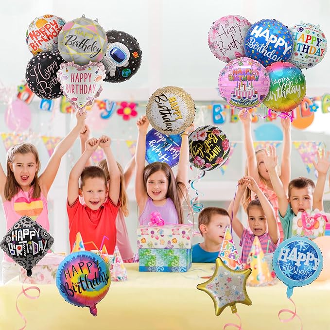 25Pcs Happy Birthday Balloon - Helium Foil Balloon for Birthday Party Decoration, with Ribbons, Suitable for Children, Adults, Anniversaries, Baby Showers(25 Style)