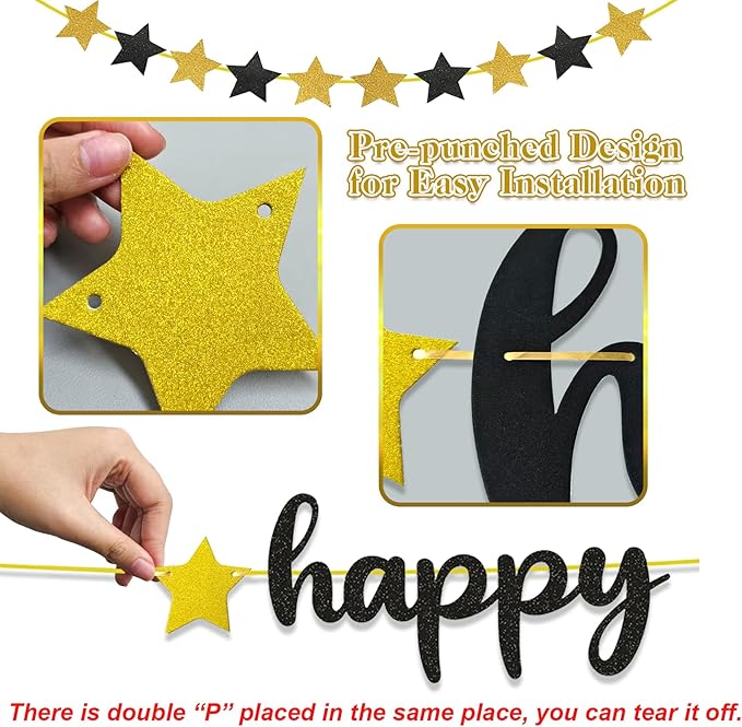Happy New Year Banner, 2026 New Years Eve Party Supplies NYE Sign Decorations with Stars for Mantle Fireplace Holiday Decor