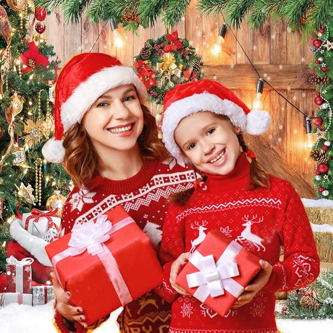 CYLYH 10x10FT Christmas Barn Wood Door Photography Backdrop Xmas Tree Snow Gift Wall Floor Party Photo Background for Holiday New Year Party Banner Family Holiday Party Supplies D554