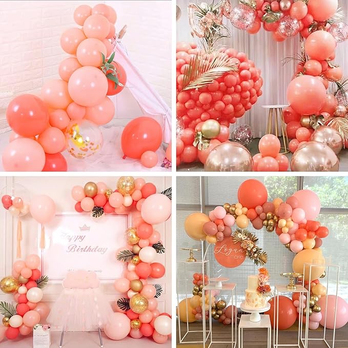 PartyWoo Coral Balloons 140pcs Different Sizes of 18 12 10 5 Inch Coral Pink Light Red Latex Balloon Arch Kit Garland for Wedding Baby Shower Gender Reveal Summer Birthday Party Decorations Red-Y22