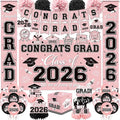 Graduation Decorations 2026 Pink Party Decor Set with Congrats Grad Banner, Class of 2026 Backdrop, Balloons, Box & Streamers Supplies for High School & College Celebrations