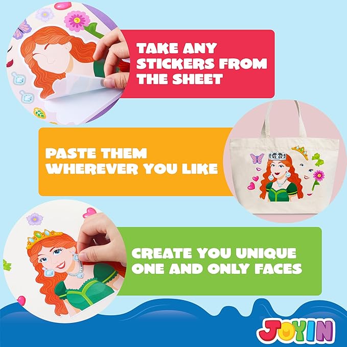 JOYIN 24 Sheets 9"x6" Make a face Stickers for Kids, Make Your Own Princess Stickers, Party Favors Kids Crafts, Goodie Bags Stuffers Classroom Activities