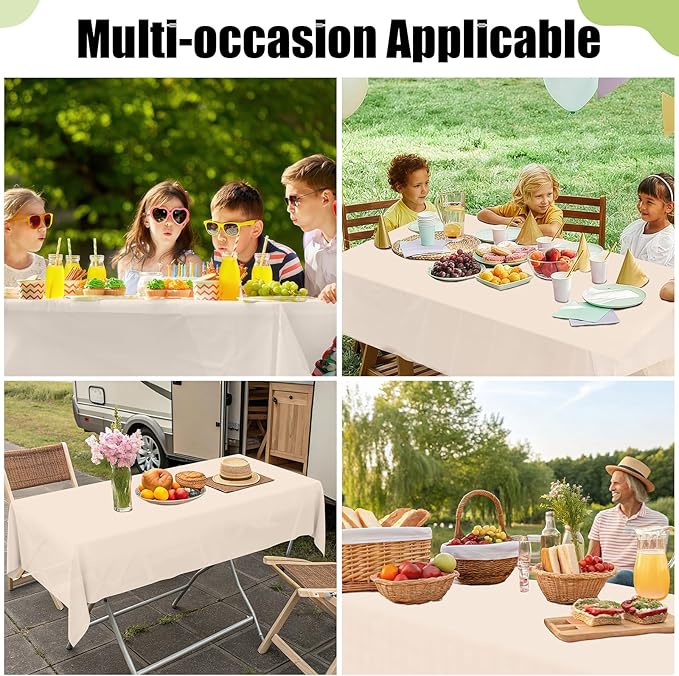 Smiry Disposable Table Cloth - 15 Pack, 54 x 108 Inch Waterproof Rectangle Tablecloths for Parties, Decorative Plastic Table Cover, Leakproof & Sturdy, Ivory