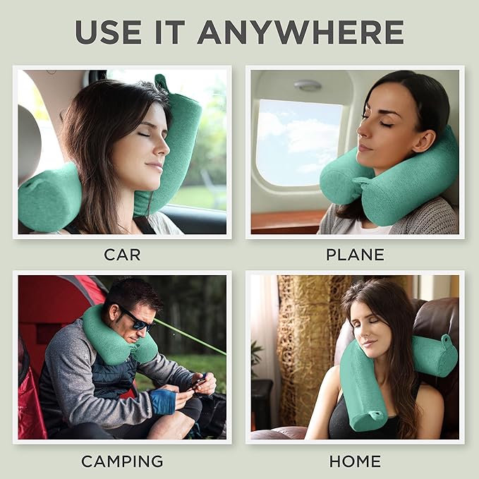 Dot&Dot Twist Memory Foam Travel Pillow for Airplanes - Travel Neck Pillow for Sleeping - Airplane Pillow for Neck Support - Adjustable, Bendable Neck Roll Pillow (Mint, One Size)