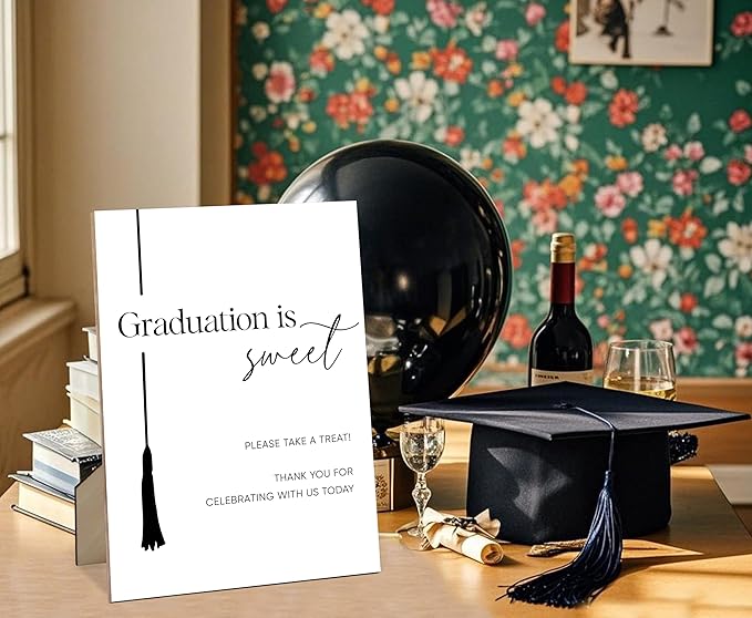 Graduation is Sweet Sign for Dessert Table, 8×11" Please Take A Treat Graduation Tassel Wooden Sign With Stand, 2025 Graduation Party Decorations Centerpieces for Tables, Congrats Grad Party Supplies
