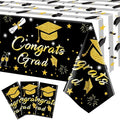 Graduation Tablecloth Party Decorations 2026, 3 Pack Thick Black and Gold 54"x108" Congrats Grad Disposable Table Covers Plastic Cloth Tablecover for College High School Class of 2026 Party Supplies