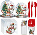 168 PCS Christmas Party Supplies Serve 24 Guests Merry Christmas Plates and Napkins Party Decorations Disposable Dinnerware Set Decor Snowman and tree