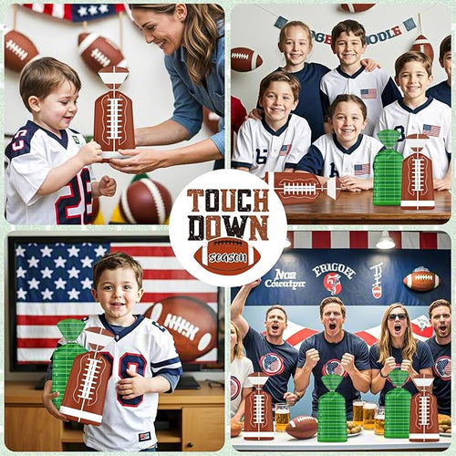 100 Pcs Football Goodie Bags - Brown Green Football Treat Bags, Plastic Rugby Sport Cellophane Snack Gift Candy Goody Bag with Silver Twist Ties for Sports Team Events Birthday Party Favors Supplies