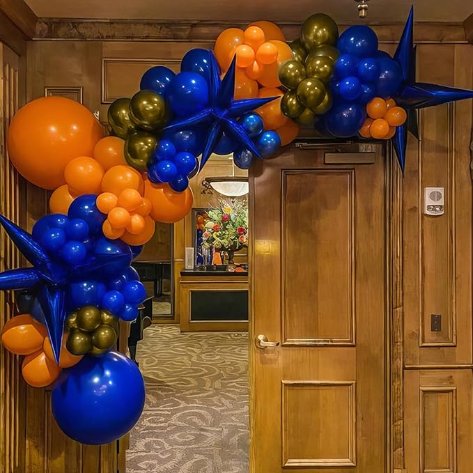 Orange and Blue Balloons, 50Pcs 12 Inch Navy Royal Blue Metallic Gold Balloons for Boys Orange and Blue Birthday Party Decorations Baby Shower Graduation Party Supplies