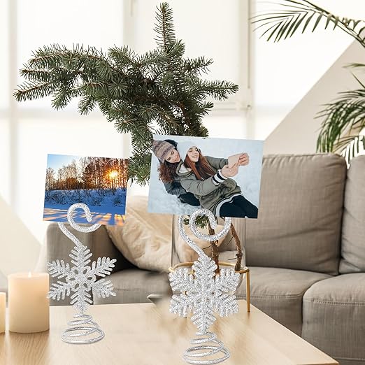 Rtteri 16 Pcs Christmas Picture Display 2 Inch Snowflake Christmas Place Card Holder Silver Photo Holders for Centerpieces Xmas Table Number Holders Card Stands for Xmas Winter Holiday Party Supplies