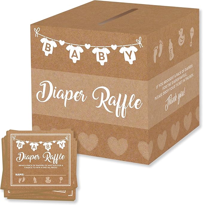 Party Hearty Baby Shower Games for Girl or Boy, 50 Diaper Raffle Tickets, Diaper Raffle Ticket Cards Box, Baby Shower Decorations, Raffle Prizes, Ideas