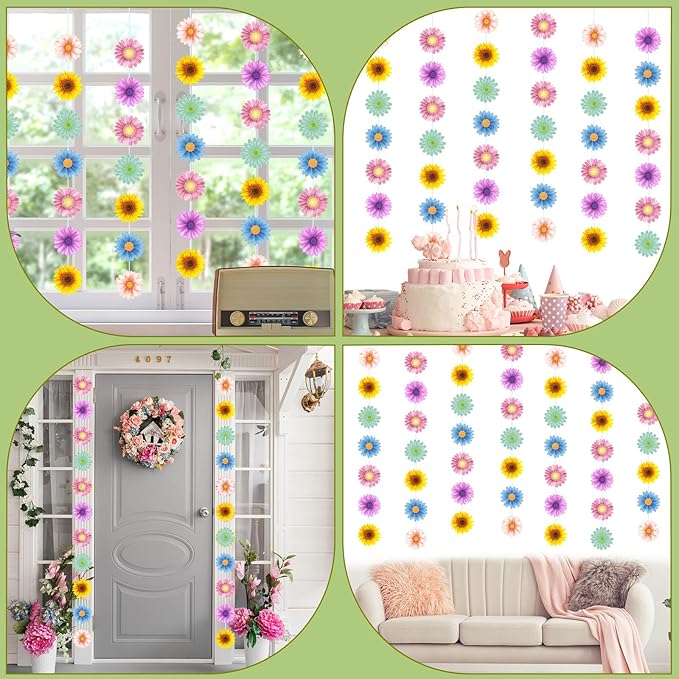 Capoda 8 Packs Spring Party Decorations Sun Flowers Banners for Classroom Colorful Sunflower Garland Decor for Women Flower Themed Birthday Party Spring Summer Decorations Classroom Supplies