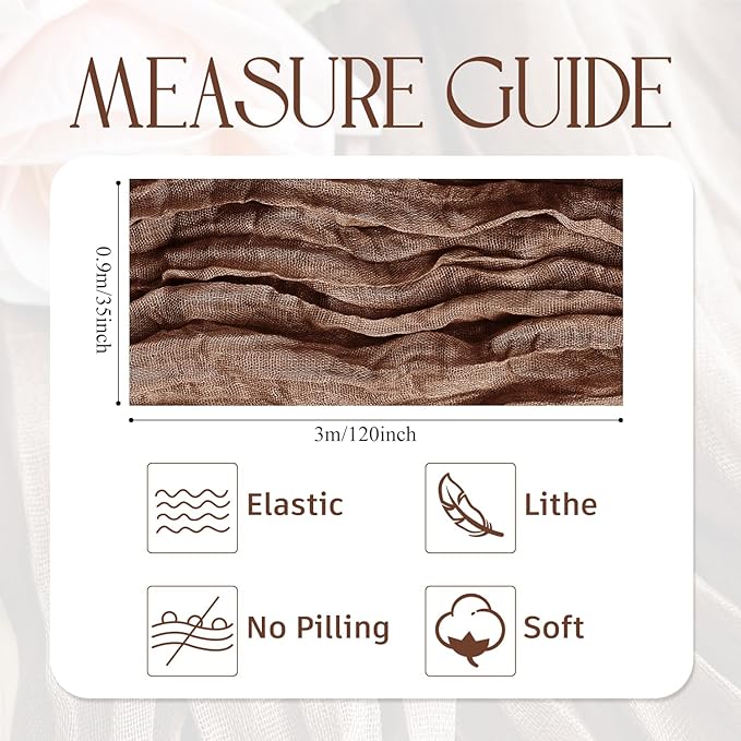 Wokceer Cheesecloth Table Runner 12Pack 10FT Brown Boho Gauze Cheese Cloth Table Runner for Party Long Rustic Sheer Table Runners for Baby Bridal Shower Wedding Easter Table Decor