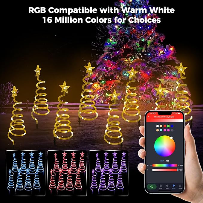 8 Pack Christmas Pathway Lights Outdoor, Spiral Christmas Tree Path Lights, Christmas Yard Decorations Outdoor, Spiral Lighted Christmas Tree for Yard-APP Control Music Schedule Waterproof 1.5FT*8