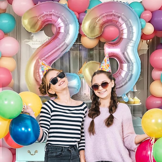 Rainbow Gradient Number 3 Balloon, 40 Inch Big Large Foil Number Balloons, Jumbo Mylar Number 3 Balloons for 3 Third Birthday Party Decorations Supplies Anniversary Celebration
