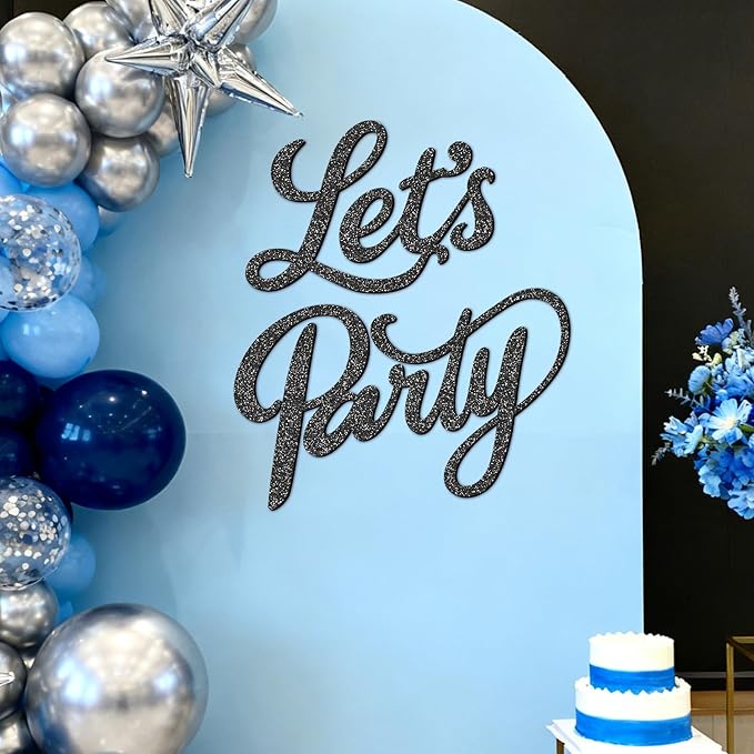 Babenest Let's Party Felt Sign, Flash Black Reusable Glitter Letter Banner for Backdrop, Balloon Arch Decor, Party Supplies for Graduation, Birthday, Wedding, Bachelorette, Christmas, Home Bar, Man Cave Wall Decorations