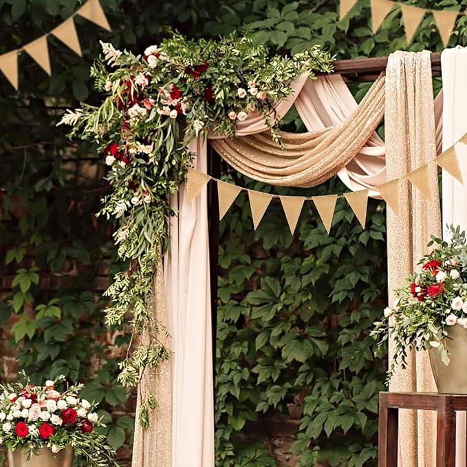 Dahi 32Ft Burlap Banner 48pcs DIY Burlap Banner Brown Fabric Triangle Flag Pennant Banner for Party Decorations Wedding Birthday Outdoor Garden Classroom Decoraction（Brown）