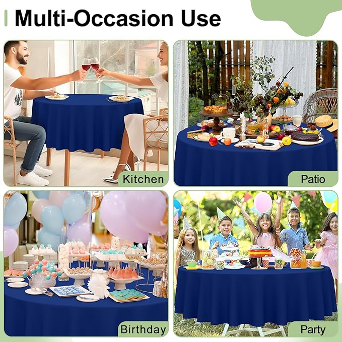 misaya 6 Packs Disposable Plastic Table Cloth, 84" Round Waterproof Tablecloth, Leakproof & Sturdy Decorative Table Covers for Easter, Picnic, Party and Outdoor, Navy