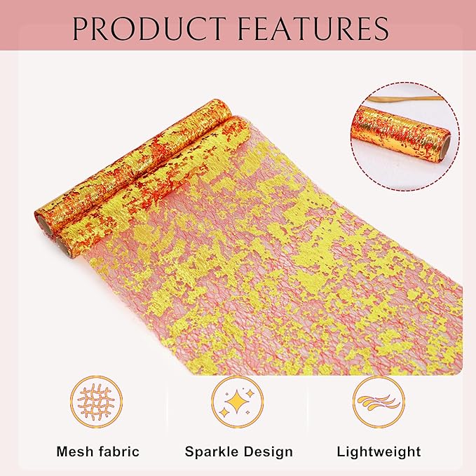 Snowkingdom 2Pcs Red Gold Table Runner, 11×108 Inch Sequin Glitter Foil Metallic Thin Mesh Table Runner, Gold Sparkle Centerpiece for Wedding Party Birthday Holiday Kitchen Dinner Decoration
