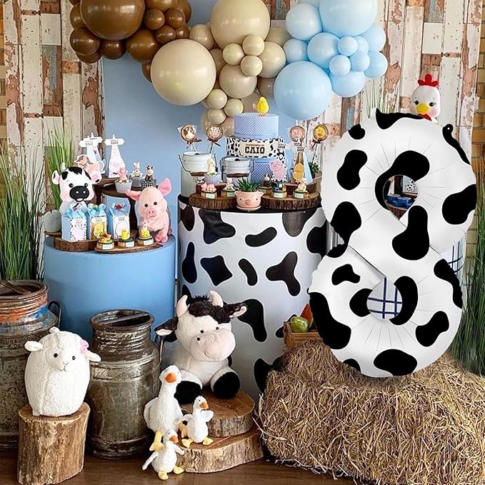 40 Inch Cow Print Balloon, Number 8 balloons Cow Balloons for 8st birthday decoration, Large Cow Number Balloons for western party decorations Baby Shower Animal Theme Party Holiday Decor
