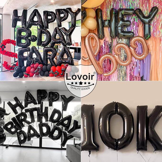 Lovoir 40 Inch Large Black Letter S Balloons Big Size Jumbo Mylar Foil Helium Balloon for Birthday Party Celebration Decorations Alphabet Black S