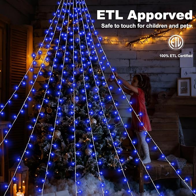 Christmas Decorations Outdoor Lights,11.5 ft 317 LED Star Christmas Tree Lights,8 Memory Lighting Modes&Timer Christmas Star Lights for Yard,Wedding,Party,Christmas Decorations (Blue)