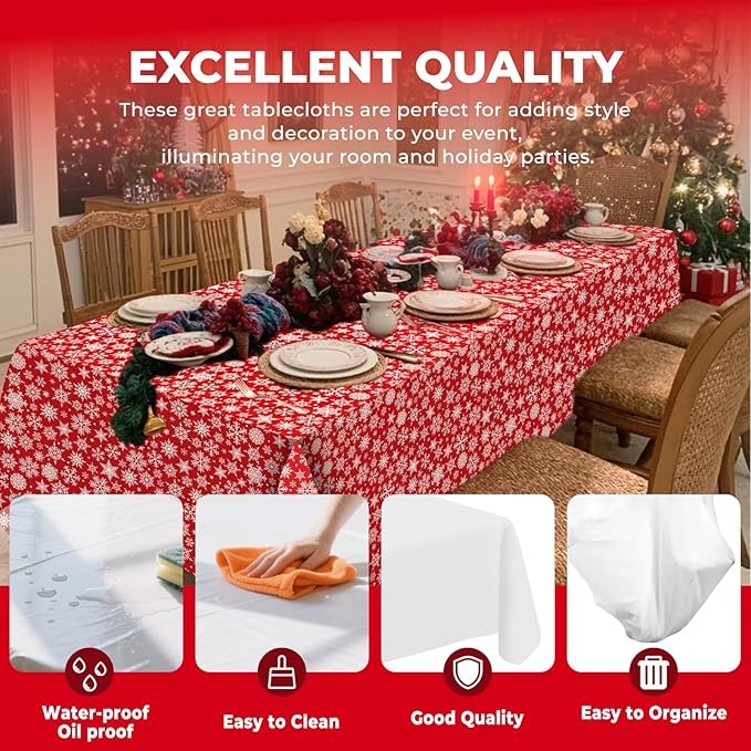 6 Pack Christmas Snowflake Tablecloth Disposable Plastic Tablecloth Table Cover for Christmas Party Decoration Supplies 54 x 108 Inches (Snowflake)