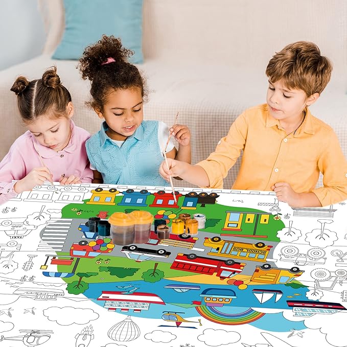 ZOIIWA Transportation Coloring Poster for Kids Giant Coloring Poster Large Traffic Car Coloring Tablecloth Jumbo Coloring Books for kids Classroom Home Birthday Party Supplies Favor 31.4 x 43.3 Inch