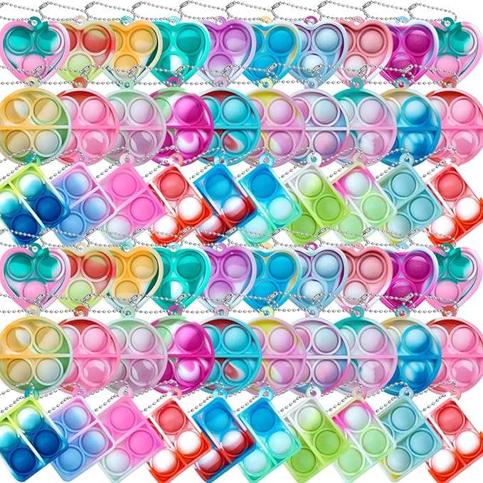Pop Fidget Keychain 60 Pack ,Mini Fidget Toys Bulk ,Sensory Toys for Kids ,Party Favors for Kids 4-8,8-12 Year ,Back to School Gifts for Classroom ,Easter Goodie Bags Stuffers