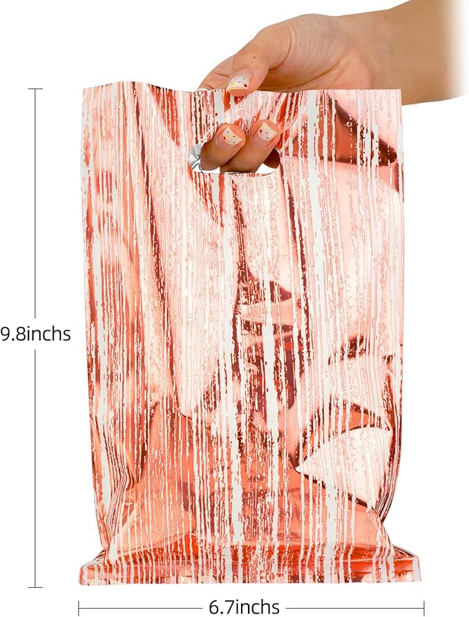 50 Pcs Birthday Party Favor Bags, Stripe Goodie Candy Bags with Handles for Kids Baby Girls & Boys, Party Treat Plastic Loot Gift Bag Bulk for Baby Showers Weeding