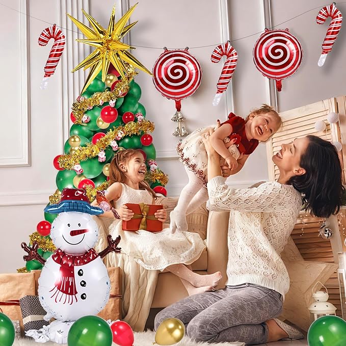193 PCS Christmas Balloon Garland Arch Kit, Christmas Tree Balloons, Christmas Tree Snowman, Deer, Sled Aluminum Foil Balloons Santa Claus Hanging Decoration for Christmas Party