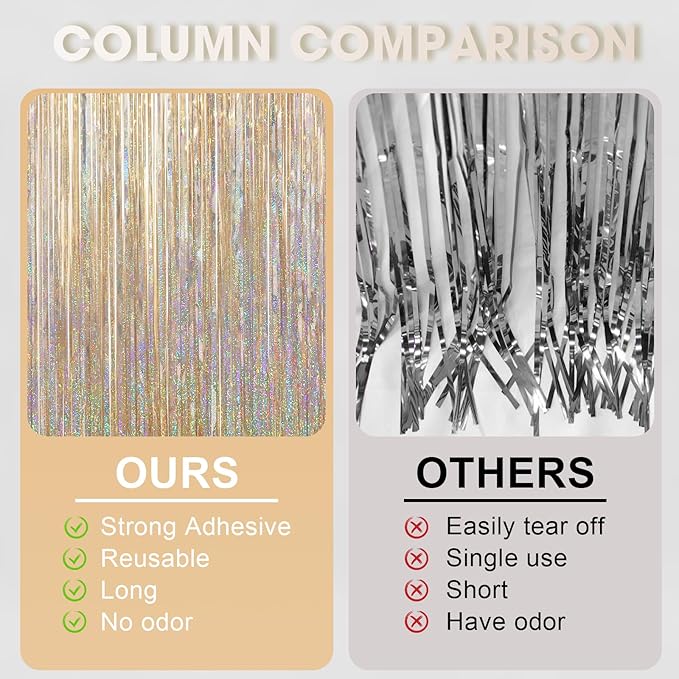 3.3 x 6.6 ft Foil Fringe Backdrop Curtains, Tinsel Streamers Party Decorations, Fringe Backdrop for Birthday, Baby Shower, Gender Reveal, Graduation (6, Champagne)