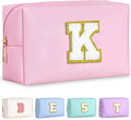 TOPEAST Gifts for Women Teen Girls, Initial Makeup Bag, Cosmetic Bag Travel Toiletry Pouch (Pink K)