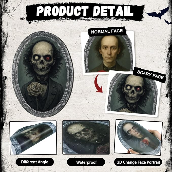 Halloween Decorations Indoor Scary Wall Decor, 6Pack 3D Changing Face Moving Picture Frames Portrait, Gothic Horror Poster Castle Haunted House Mansion Decor Decoration Party Supplies