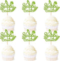 Ercadio 24Pcs Happy Easter Cupcake Toppers Glitter Green Happy Easter Bunny Ears Cupcake Picks for Easter Day Theme Baby Shower Easter Birthday Party Cupcake Decorations