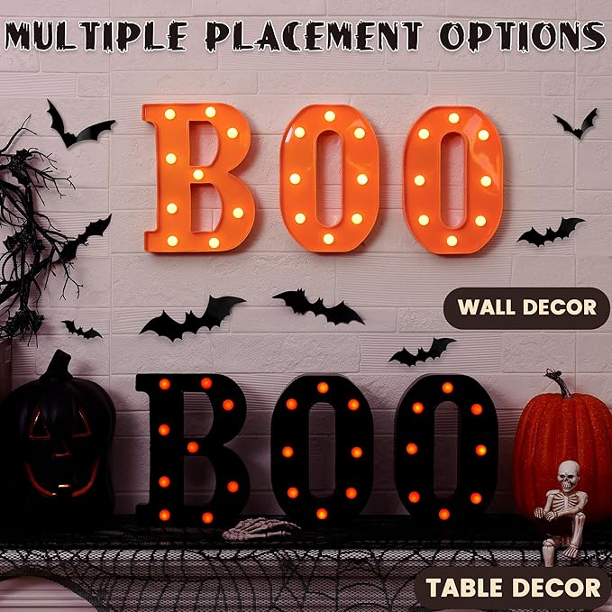 Halloween Decorations Indoor Outdoor - Boo Light Up Letters Sign, Battery Powered Marquee Light Halloween Decor for Fireplace Mantel, Window, Porch, Party Home Decor(Black)