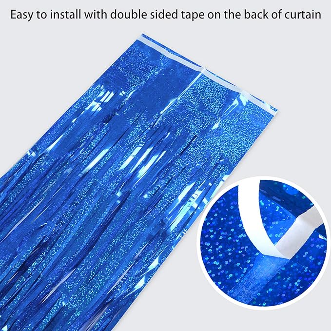 Melsan Graduation Decorations 2026, Tinsel Curtain Backdrop for Graduation Party - Royal Blue Sparkle Foil Fringe Curtains for Class of 2026 Photo Booth, 4th of July Patriotic Decor, 2 Pack 3.2x8.2 Ft